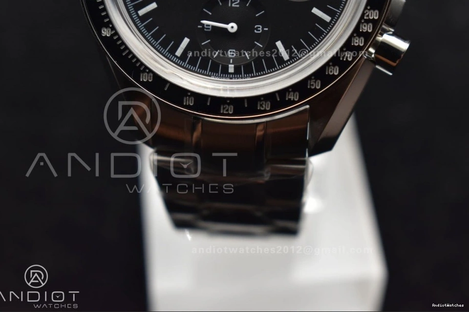 Back MoonWatch Manual SS Winding 1121 Speedmaster Effortless SS OMF Chrono Transparent Movement Black Sapphire Bracelet on Crystal Dial with 1224